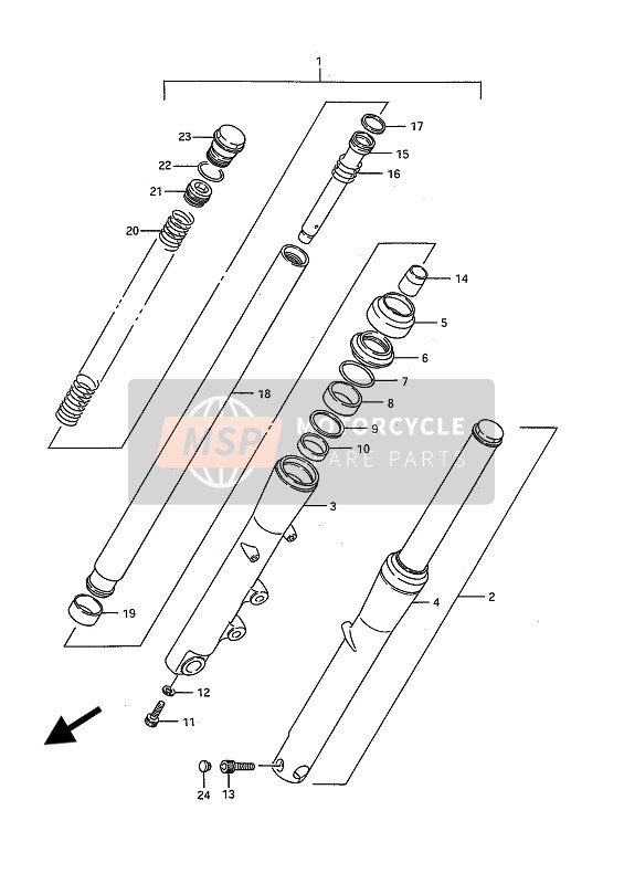 Suzuki VS1400GL(P)(F) INTRUDER 1990 Tenedor frontal para un 1990 Suzuki VS1400GL(P)(F) INTRUDER