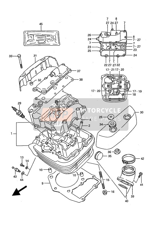 Suzuki VS1400GL(P)(F) INTRUDER 1992 Testata (Davanti) per un 1992 Suzuki VS1400GL(P)(F) INTRUDER