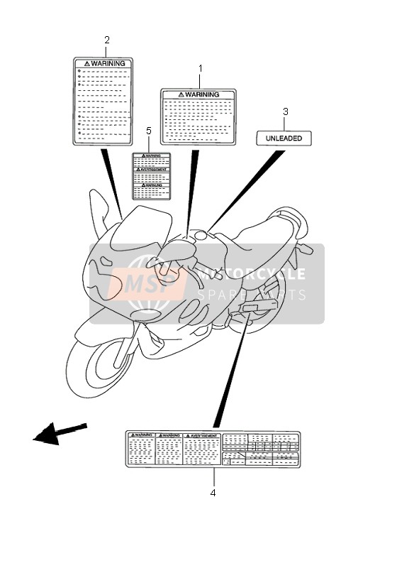 Suzuki GSX600F 2002 Etiqueta de precaución para un 2002 Suzuki GSX600F