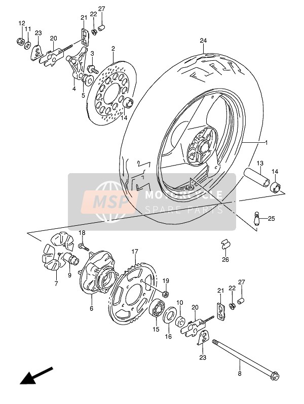 Suzuki GSX600F(U)(U2) 1989 Roue arrière pour un 1989 Suzuki GSX600F(U)(U2)