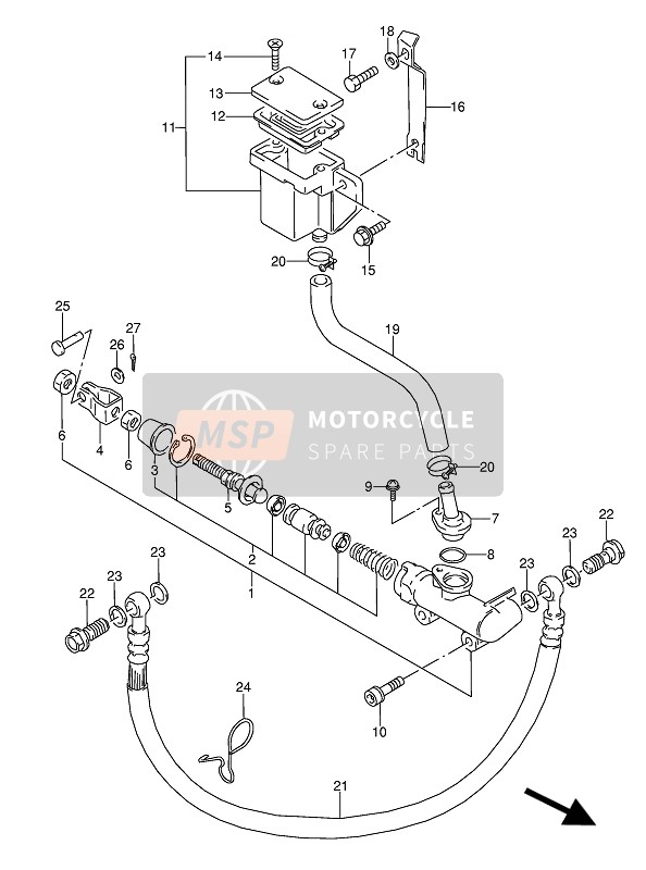 Suzuki GSX600F(U)(U2) 1989 Hoofdremcilinder achter voor een 1989 Suzuki GSX600F(U)(U2)