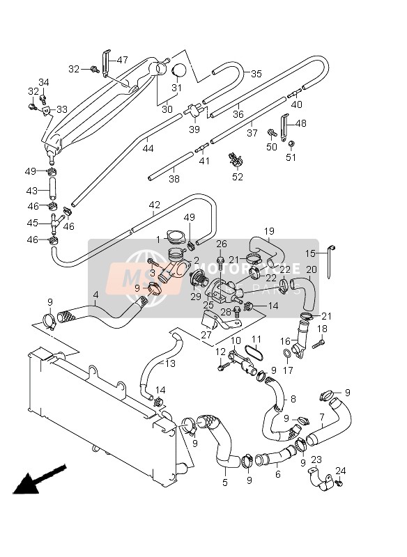 Suzuki GSX650F 2008 Tubo del radiatore per un 2008 Suzuki GSX650F