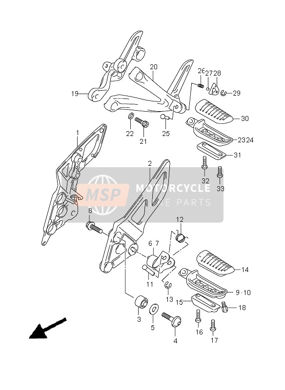 Suzuki GSX650F 2008 Footrest for a 2008 Suzuki GSX650F