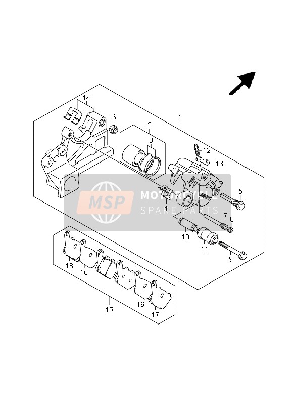 Suzuki GSX650F 2008 Remklauw achter voor een 2008 Suzuki GSX650F