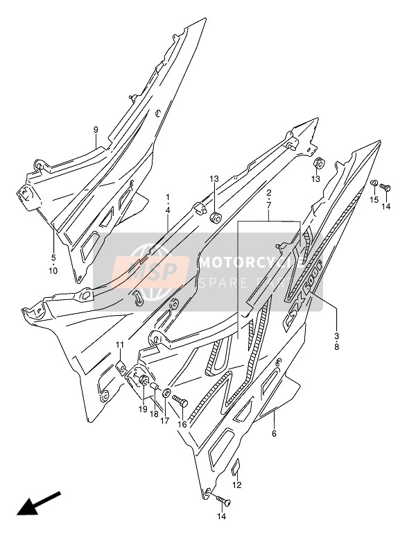 Suzuki GSX600F(U)(U2) 1993 Frame afdekking voor een 1993 Suzuki GSX600F(U)(U2)