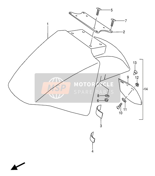 Suzuki GSX600F(U)(U2) 1993 Guardabarros delantero para un 1993 Suzuki GSX600F(U)(U2)