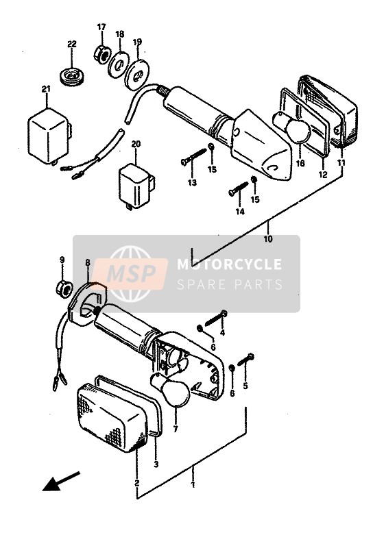 Suzuki GSX-R750 1989 Indicatore di direzione lampada per un 1989 Suzuki GSX-R750