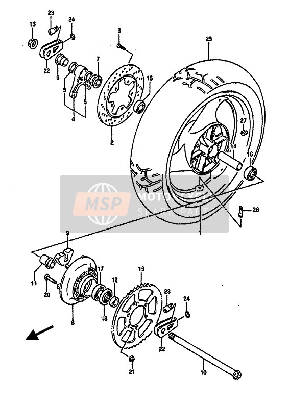 Suzuki GSX-R750 1990 Rear Wheel for a 1990 Suzuki GSX-R750