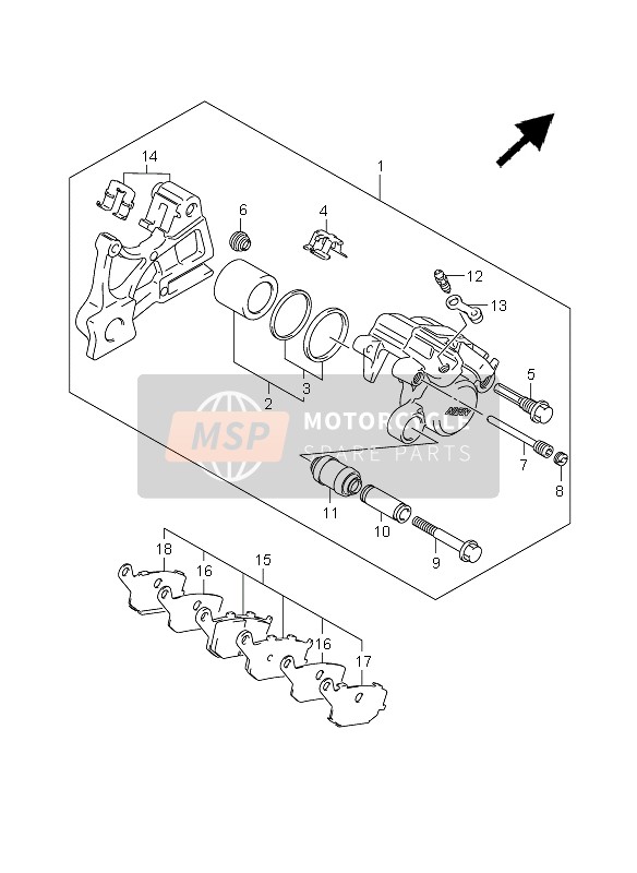 Suzuki SV650(N)(S)(NA)(SA) 2008 Rear Caliper (SV650-U-S-SU) for a 2008 Suzuki SV650(N)(S)(NA)(SA)