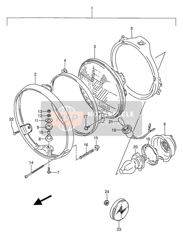 Suzuki GS500E(U) 1990 Lampe Frontale (E4-E15-E16-E17-E18-E21-E22-E24-E25-E34-E39-E53) pour un 1990 Suzuki GS500E(U)