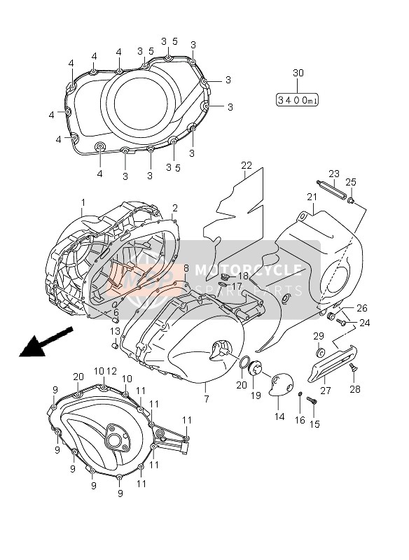 Suzuki VLR1800R (C1800) INTRUDER 2008 Tapa del cárter para un 2008 Suzuki VLR1800R (C1800) INTRUDER