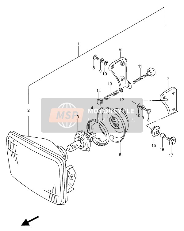 Suzuki GS500E(U) 1993 Headlamp (P9) for a 1993 Suzuki GS500E(U)