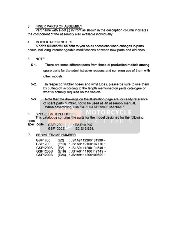 Suzuki GSF1200(N)(S) BANDIT 2003 Preface 1 for a 2003 Suzuki GSF1200(N)(S) BANDIT