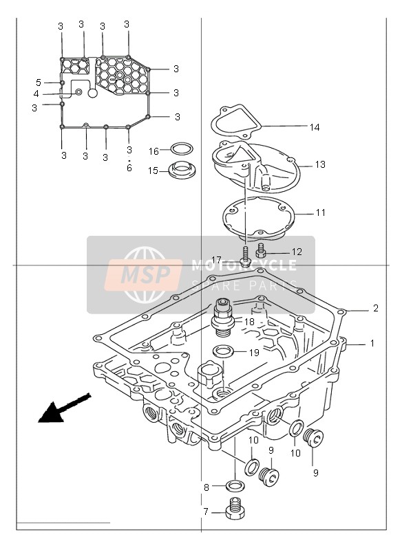 Suzuki GSF1200(N)(S) BANDIT 2003 Olie Pan voor een 2003 Suzuki GSF1200(N)(S) BANDIT