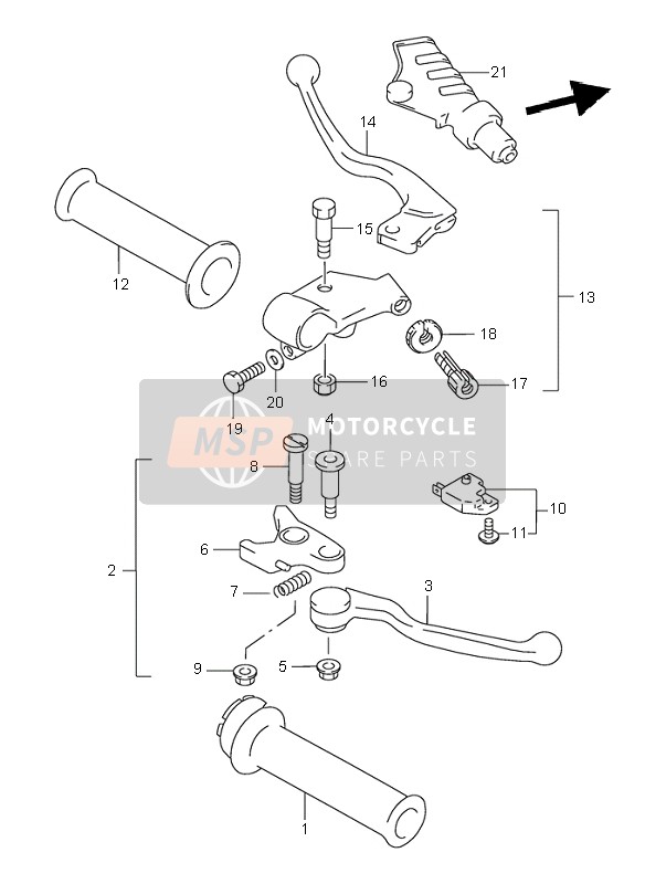 Suzuki GSX750F 2003 Palanca de la manija para un 2003 Suzuki GSX750F