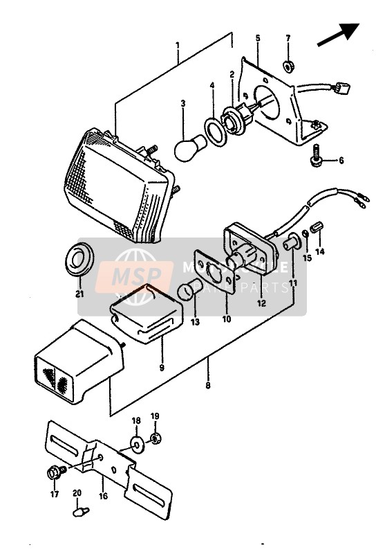 Suzuki GSX-R1100 1990 Achterlicht & Kenteken lamp (E1) voor een 1990 Suzuki GSX-R1100