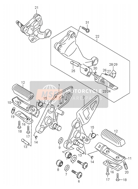 Suzuki GSX1300RZ HAYABUSA 2003 Footrest for a 2003 Suzuki GSX1300RZ HAYABUSA