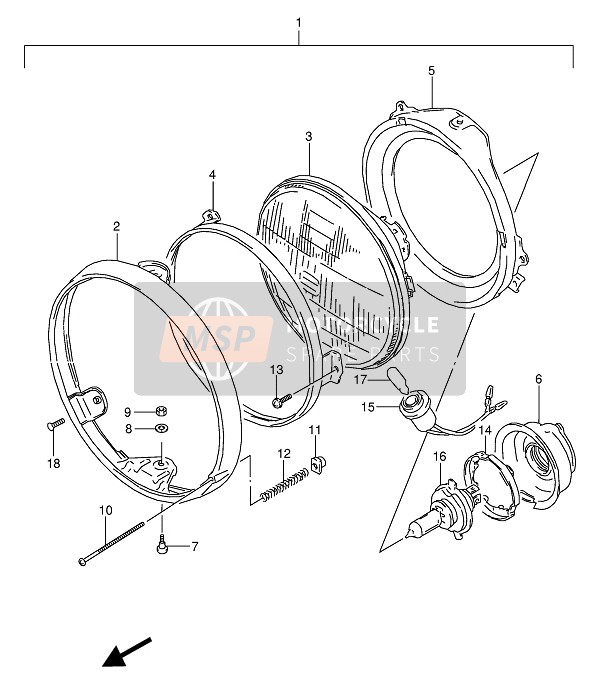 Suzuki VX800(U) 1991 Koplamp (E1-E2) voor een 1991 Suzuki VX800(U)