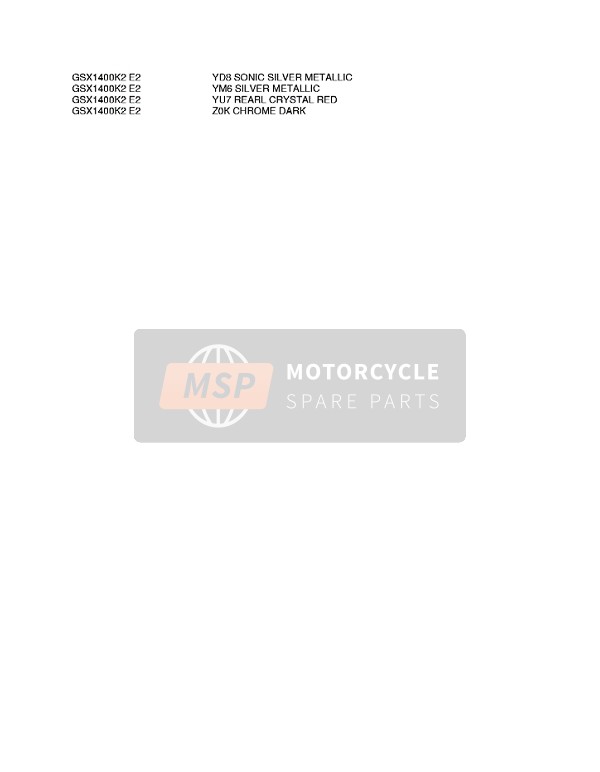 Suzuki GSX1400 2003 Colour Chart 1 for a 2003 Suzuki GSX1400