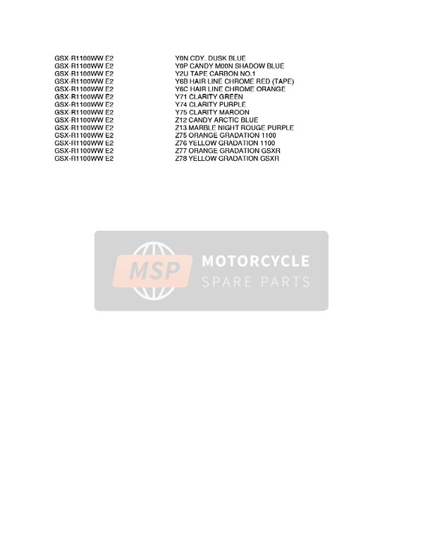 Suzuki GSX-R1100W 1998 Colour Chart 3 for a 1998 Suzuki GSX-R1100W