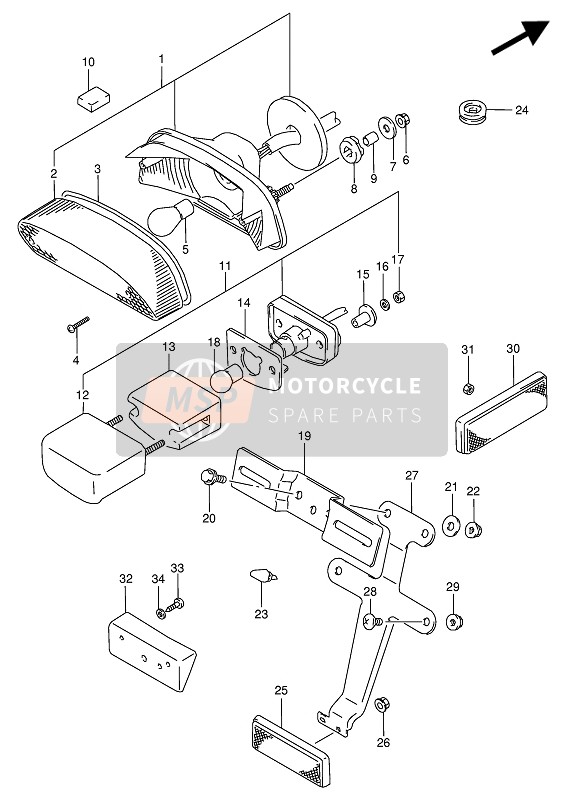 Suzuki VX800(U) 1994 Lámpara de combinación trasera para un 1994 Suzuki VX800(U)