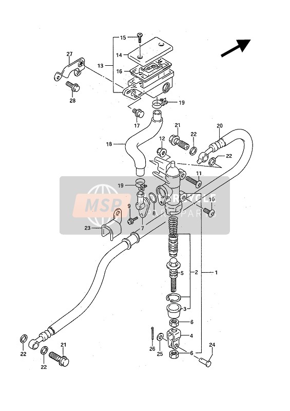 Suzuki GSF400 BANDIT 1992 Pompa freno posteriore per un 1992 Suzuki GSF400 BANDIT