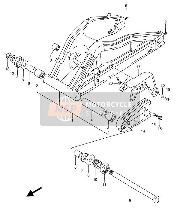 Suzuki RGV250 1992 Brazo oscilante trasero para un 1992 Suzuki RGV250