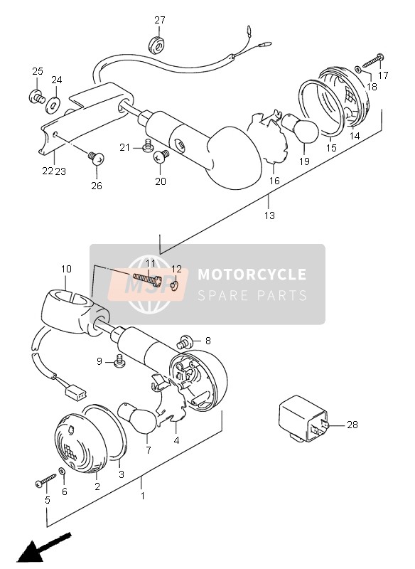 Suzuki VS1400 INTRUDER 2003 Richtingaanwijzer lamp voor een 2003 Suzuki VS1400 INTRUDER