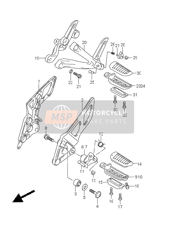 Suzuki GSX650F(A) 2011 Reposapiés para un 2011 Suzuki GSX650F(A)