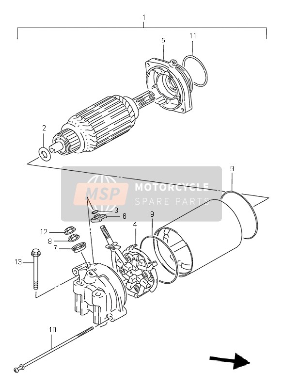 Suzuki VS600 INTRUDER 1995 Startend Motor voor een 1995 Suzuki VS600 INTRUDER