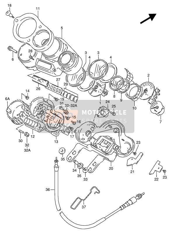 Suzuki RG125F(U) 1993 Snelheidsmeter voor een 1993 Suzuki RG125F(U)