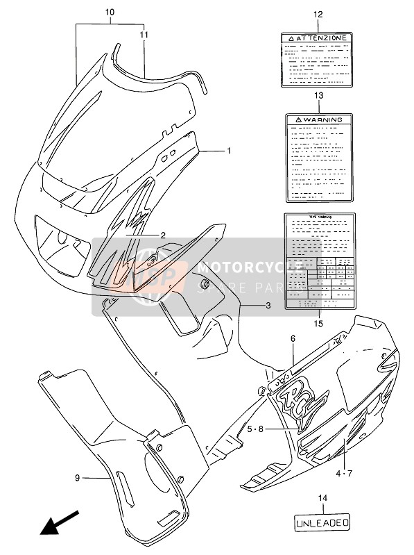 Suzuki RG125F(U) 1993 Carenatura del corpo (019) per un 1993 Suzuki RG125F(U)