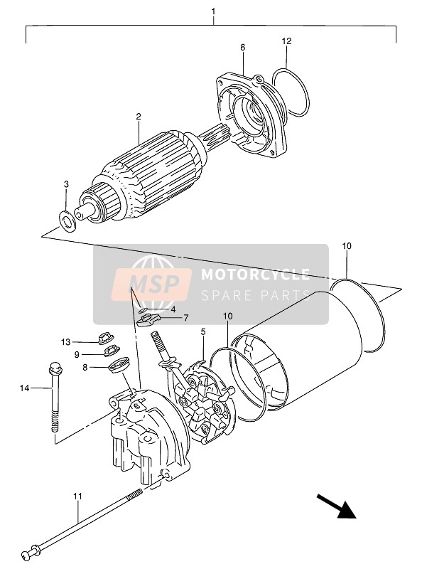 Suzuki VS800GL INTRUDER 1993 Startmotor voor een 1993 Suzuki VS800GL INTRUDER