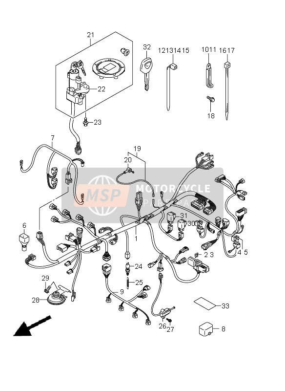 Suzuki GSX1250FA 2011 Wiring Harness (E21) for a 2011 Suzuki GSX1250FA