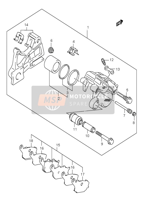 Suzuki SV650(N)(S) 2004 Étrier arrière pour un 2004 Suzuki SV650(N)(S)