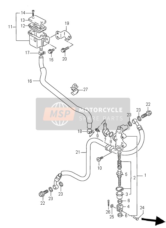 Suzuki GSX-R1100W 1998 Maître-cylindre arrière pour un 1998 Suzuki GSX-R1100W