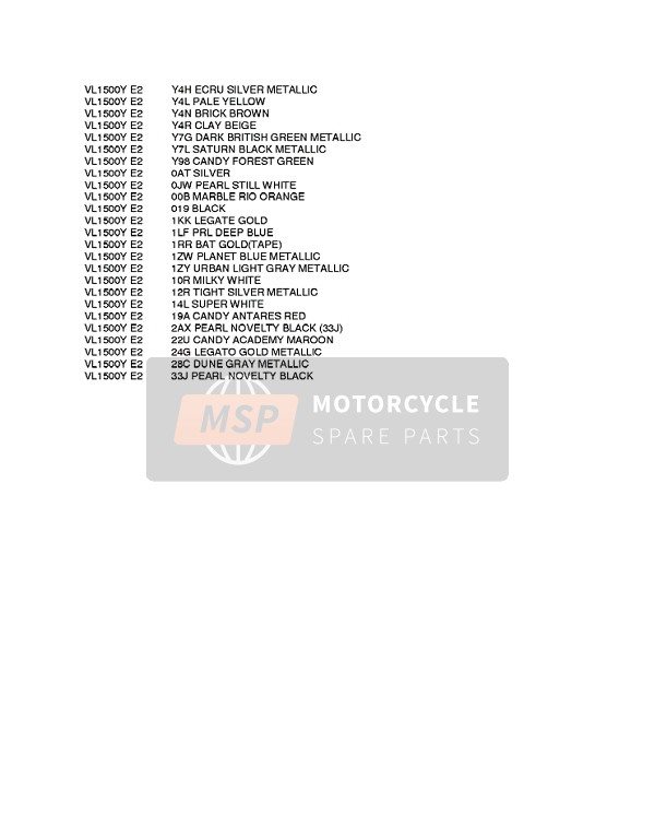 Suzuki VL1500 INTRUDER LC 2004 Colour Chart 2 for a 2004 Suzuki VL1500 INTRUDER LC