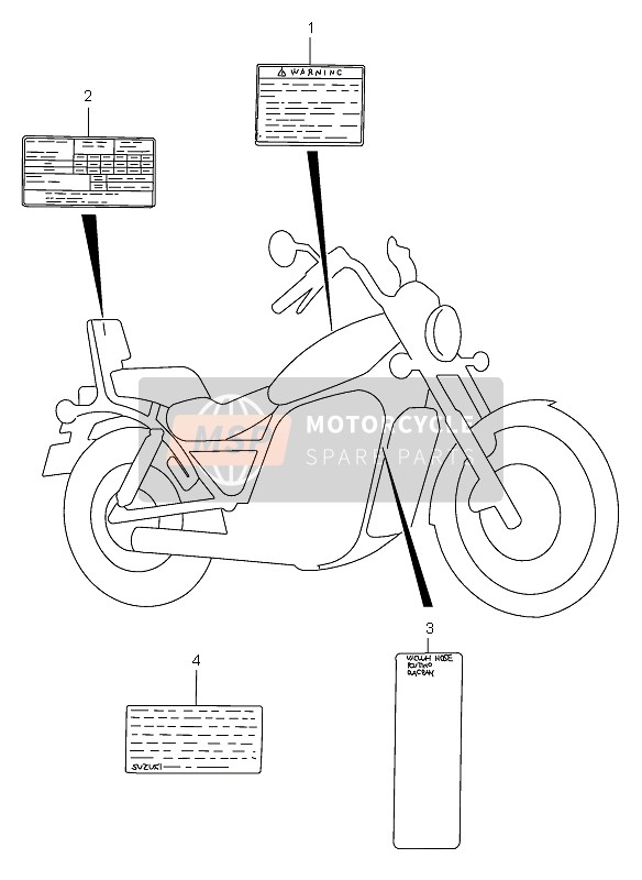 Suzuki VS800 INTRUDER 2004 Waarschuwingslabel voor een 2004 Suzuki VS800 INTRUDER