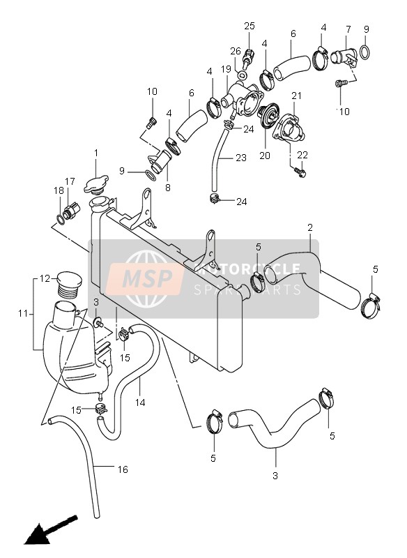 Suzuki DL1000 V-STROM 2005 Tubo del radiatore per un 2005 Suzuki DL1000 V-STROM