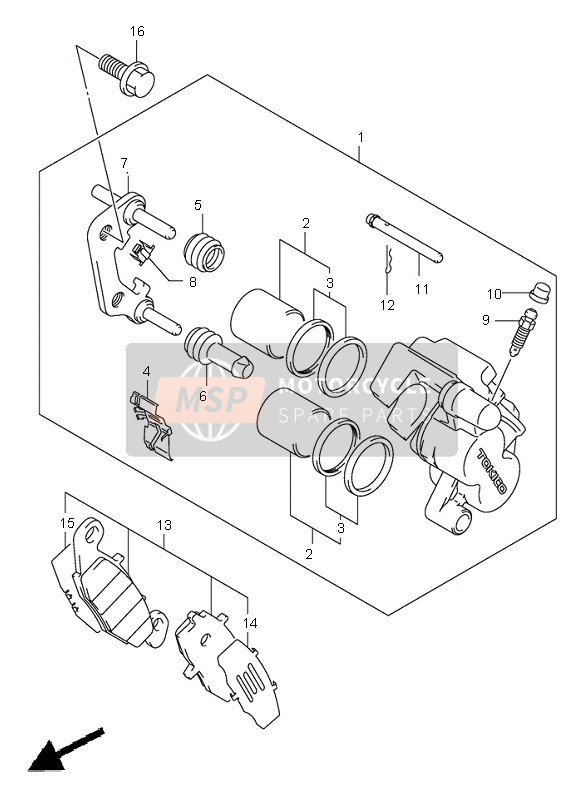 Suzuki DL1000 V-STROM 2005 Pinza anteriore per un 2005 Suzuki DL1000 V-STROM