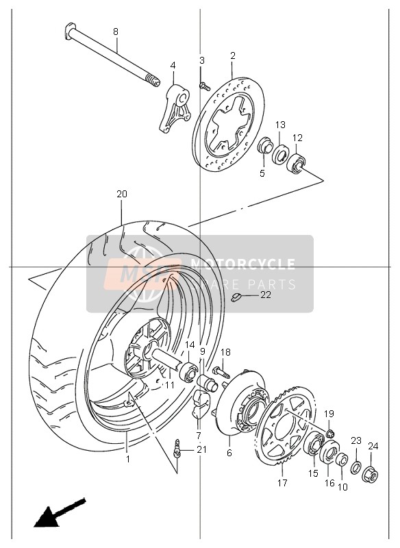 Suzuki GSF1200(N)(S)(Z)(SZ) BANDIT 2005 Roue arrière pour un 2005 Suzuki GSF1200(N)(S)(Z)(SZ) BANDIT