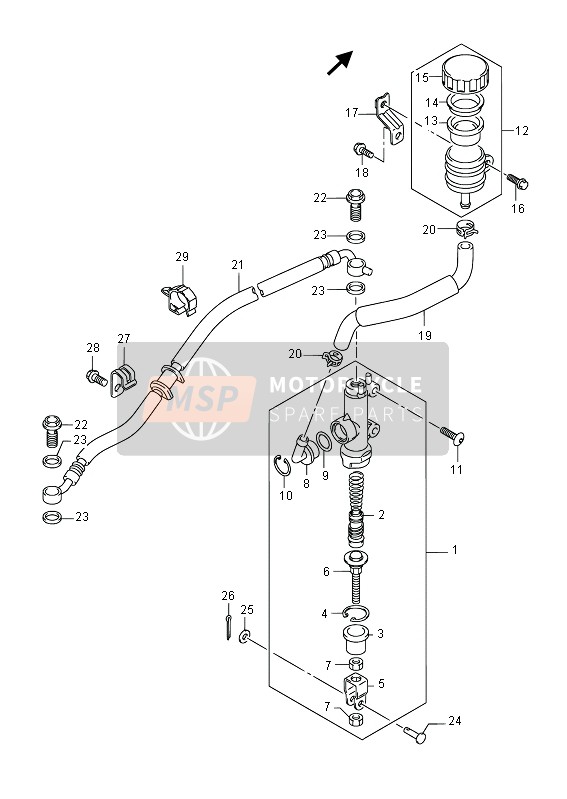 Suzuki GSX-R1000Z 2013 Maître-cylindre arrière pour un 2013 Suzuki GSX-R1000Z