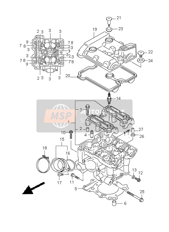 Suzuki SV650(N)(S) 2005 Testa cilindro posteriore per un 2005 Suzuki SV650(N)(S)