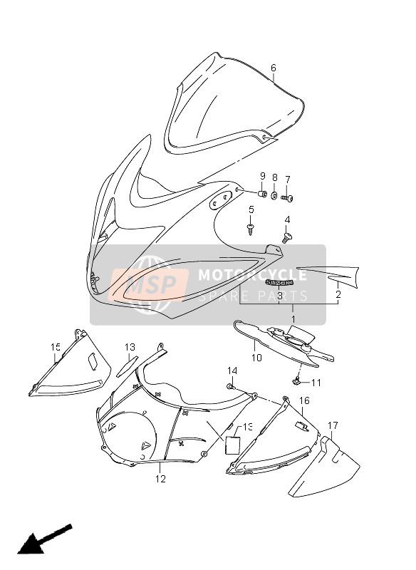 Suzuki GSX1300R HAYABUSA 2011 Cuerpo de la cubierta (GSX1300R E51) para un 2011 Suzuki GSX1300R HAYABUSA