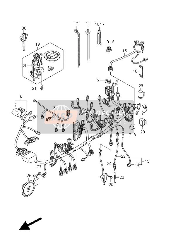 Suzuki GSX-R600 2011 Arnés de cableado (GSX-R600 E21) para un 2011 Suzuki GSX-R600