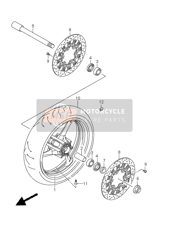 Suzuki GSX-R600 2011 Ruota anteriore per un 2011 Suzuki GSX-R600