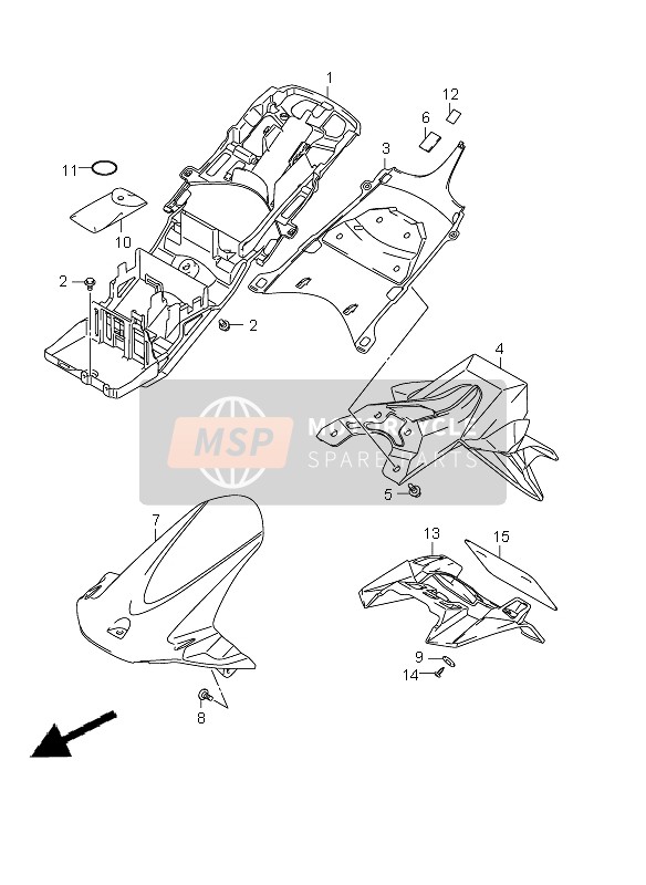 Suzuki GSX-R750 2011 Parafango posteriore (GSX-R750 E24) per un 2011 Suzuki GSX-R750