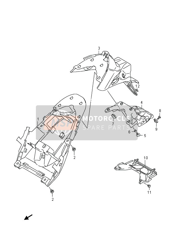 Suzuki SFV650(A) GLADIUS 2013 Guardabarros trasero (SFV650A) para un 2013 Suzuki SFV650(A) GLADIUS