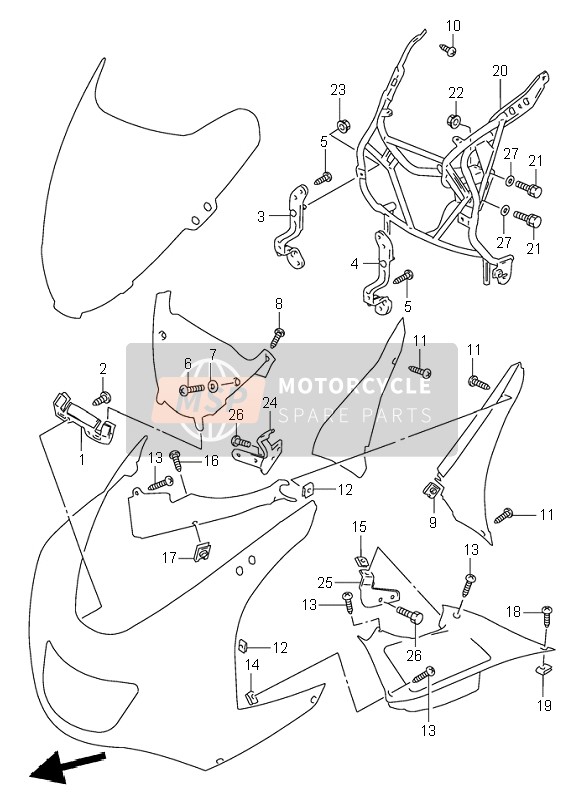 Suzuki RF900R 1998 Piezas de instalación del cuerpo del carenado para un 1998 Suzuki RF900R