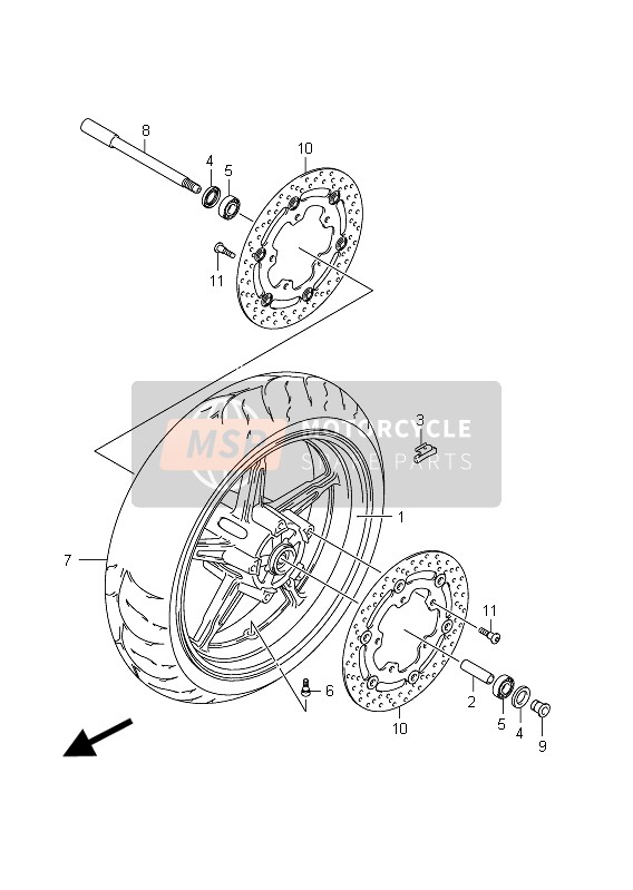 Suzuki SFV650(A) GLADIUS 2011 Front Wheel (SFV650 E21) for a 2011 Suzuki SFV650(A) GLADIUS